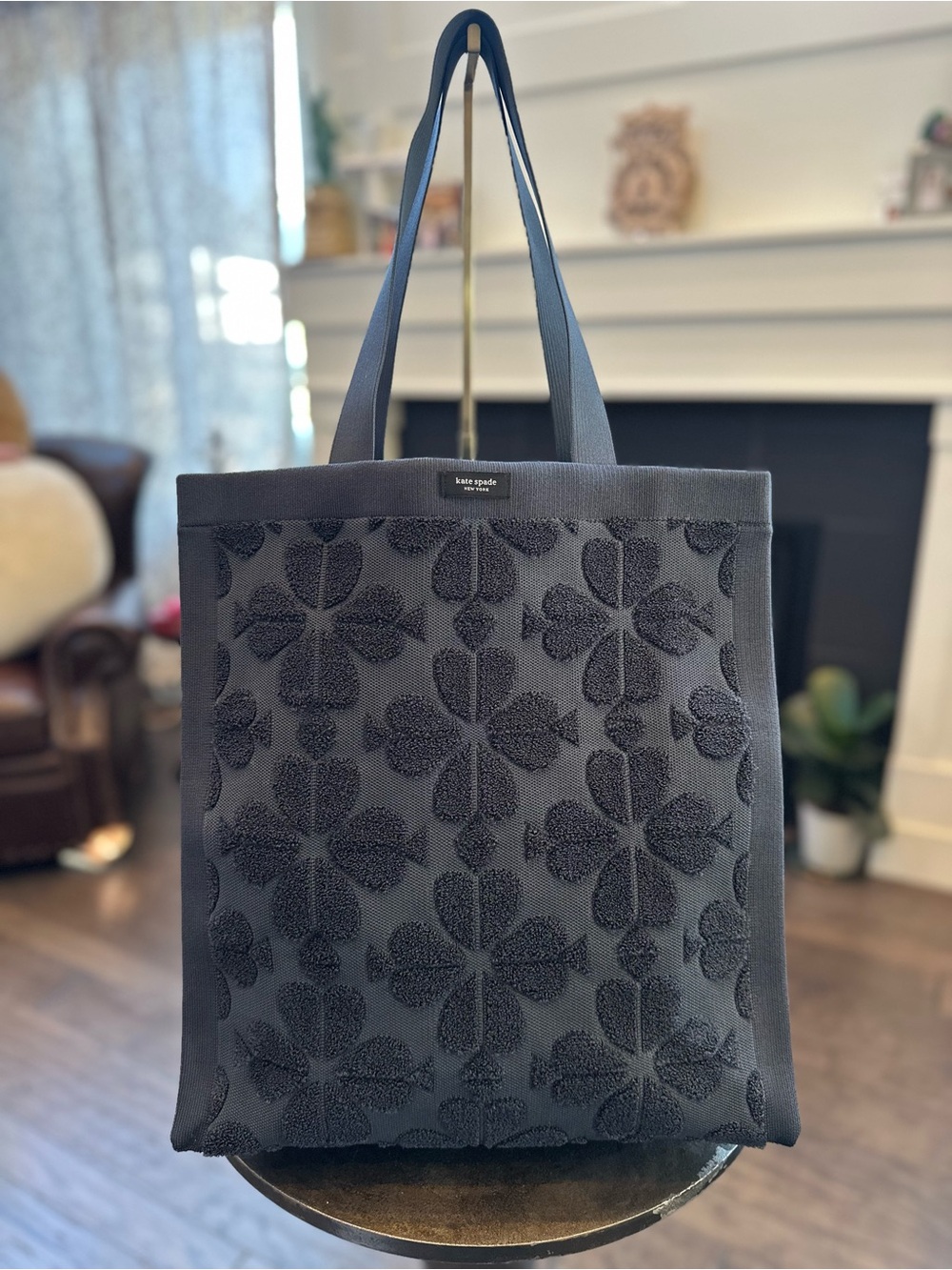kate spade Black Textured Floral Tote